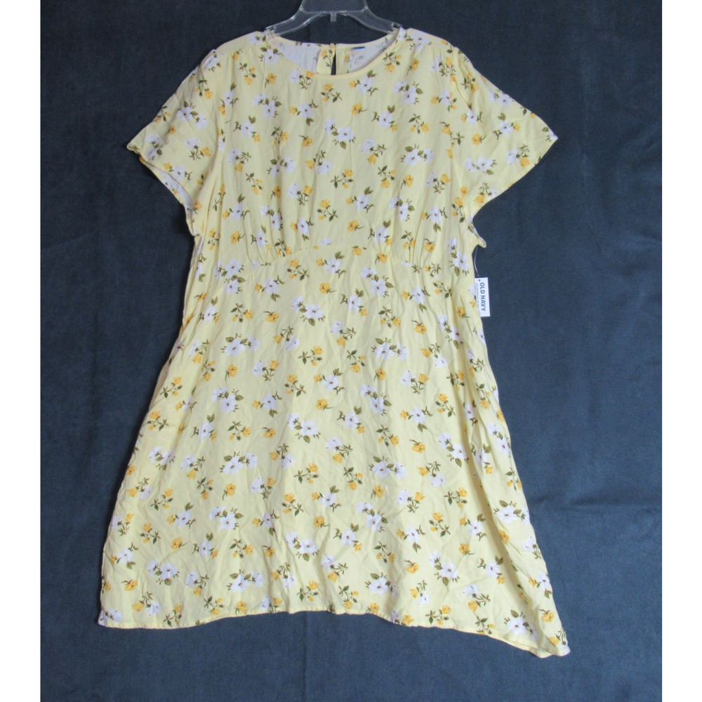 Old Navy Dress Womens XXL Yellow Floral Short Sleeve Cottagecore Country NWT